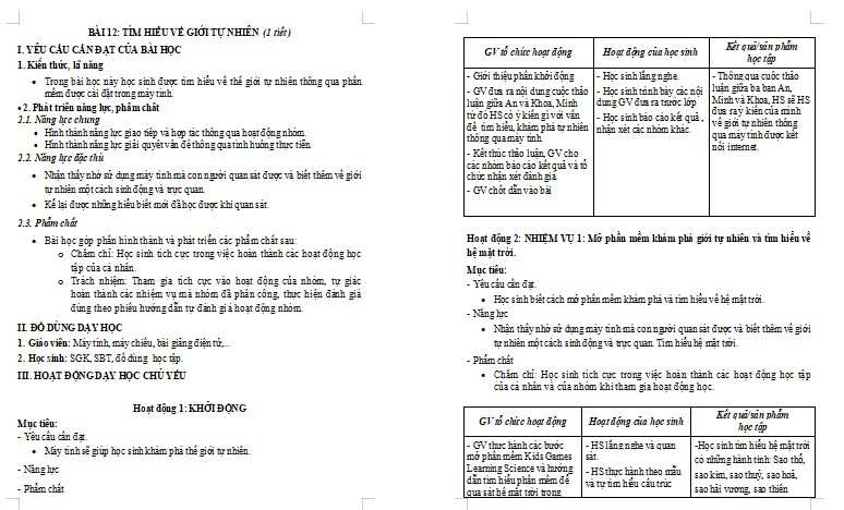 Giáo án Tin học lớp 3 Bài 12: Tìm hiểu về thế giới tự nhiên