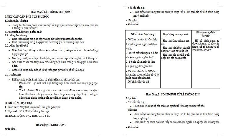 Giáo án Tin học lớp 3 Bài 2: Xử lí thông tin