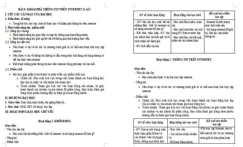 Giáo án Tin học lớp 3 Bài 6: Khám phá thông tin trên internet