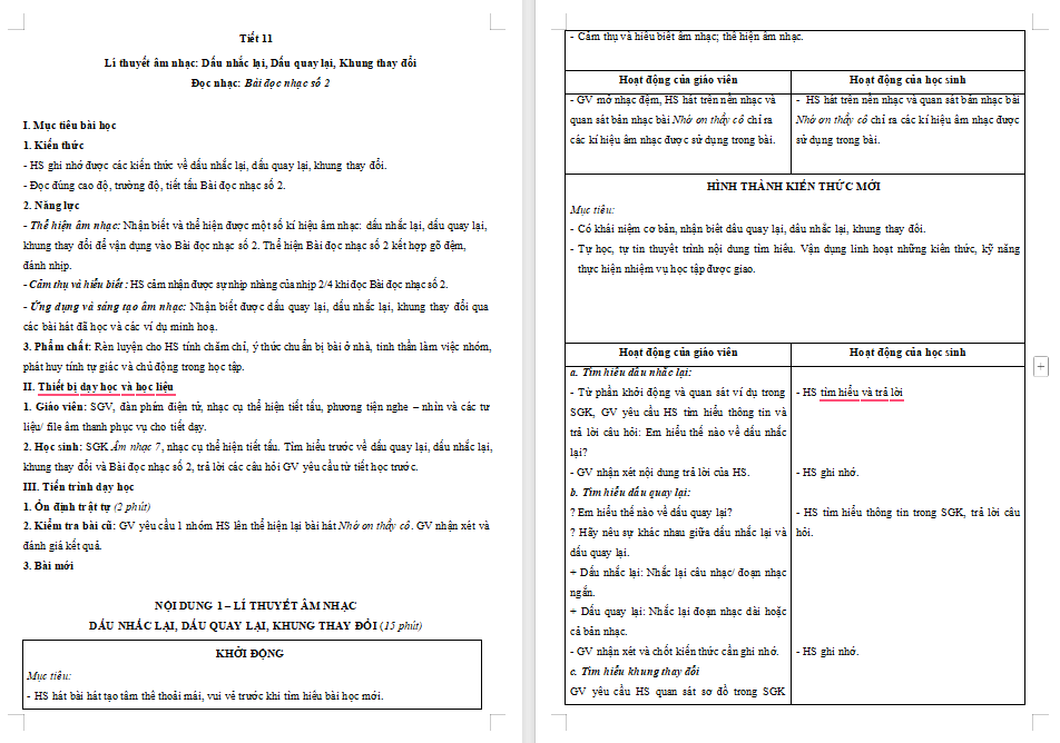 Giáo án Âm nhạc 7 Kết nối tri thức Tiết 11