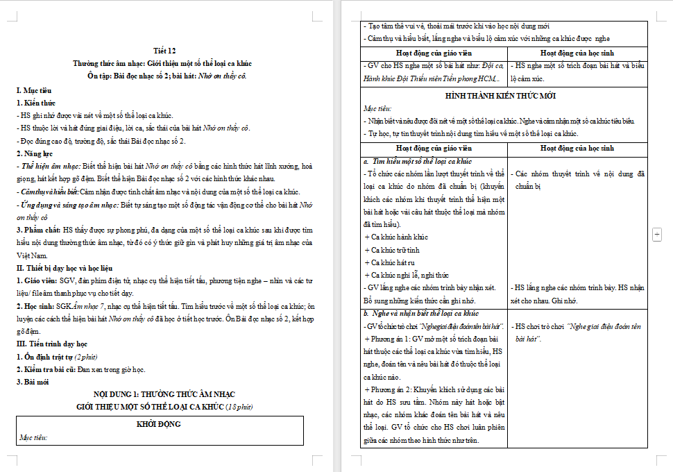 Giáo án Âm nhạc 7 Kết nối tri thức Tiết 12