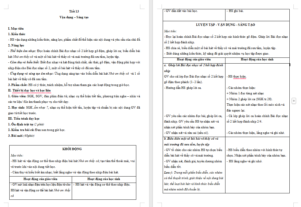 Giáo án Âm nhạc 7 Kết nối tri thức Tiết 13