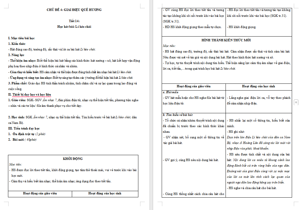 Giáo án Âm nhạc 7 Kết nối tri thức Tiết 14