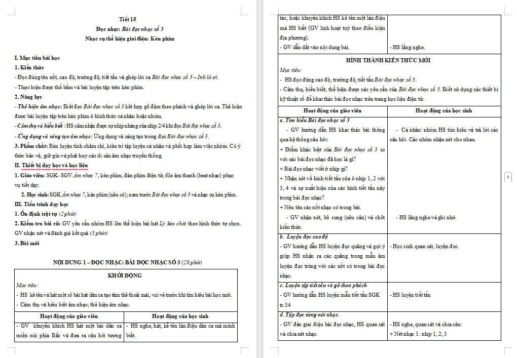 Giáo án Âm nhạc 7 Kết nối tri thức Tiết 15