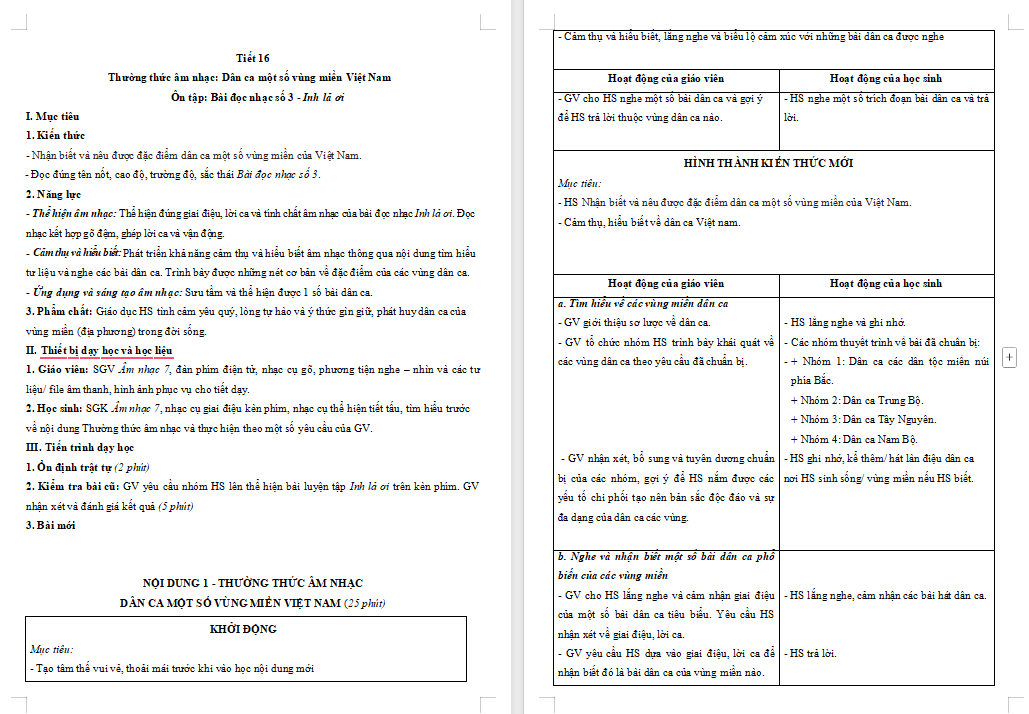 Giáo án Âm nhạc 7 Kết nối tri thức Tiết 16
