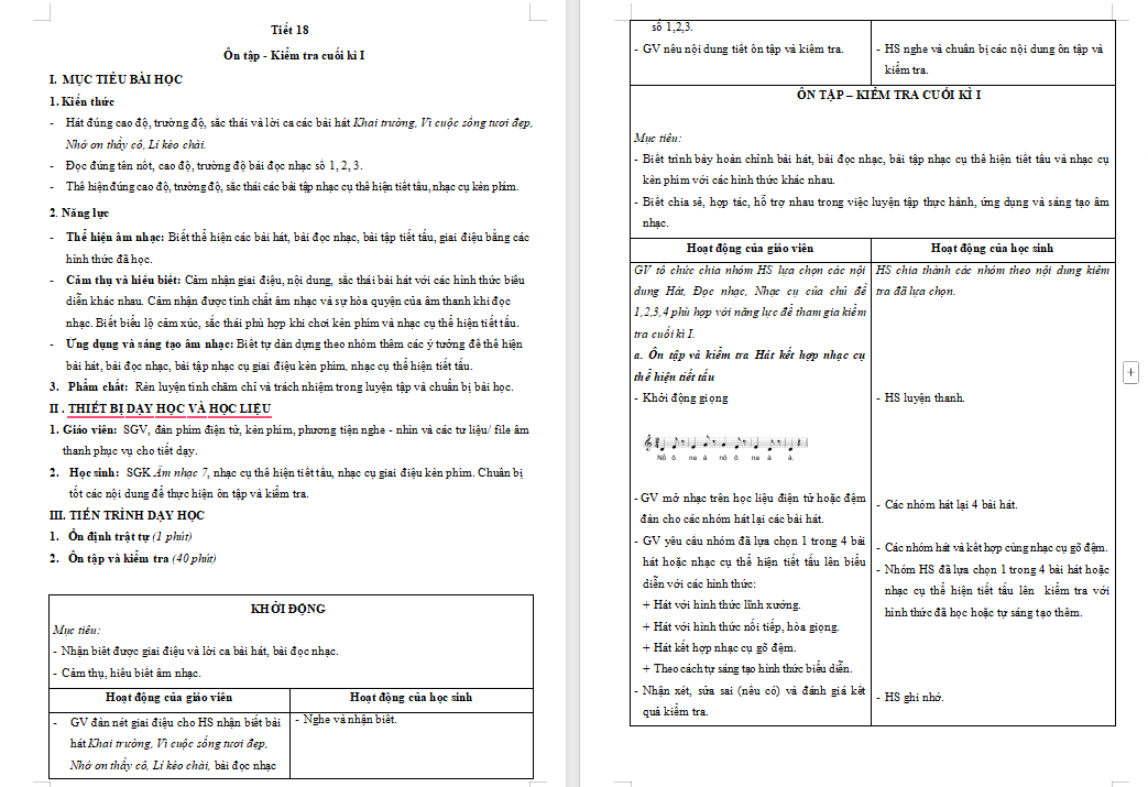 Giáo án Âm nhạc 7 Kết nối tri thức Tiết 18