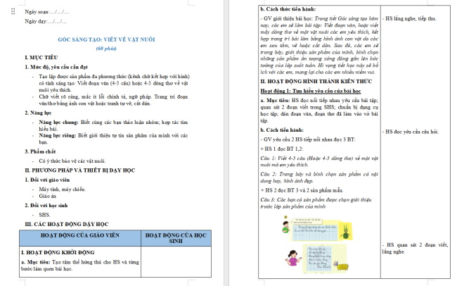 Giáo án Tiếng Việt 2 Bài 20: Viết về vật nuôi