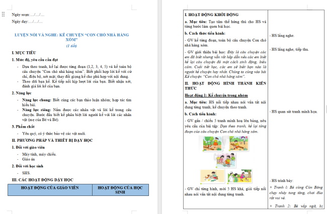 Giáo án Tiếng Việt 2 Bài 20: Kể chuyện đã học Con chó nhà hàng xóm