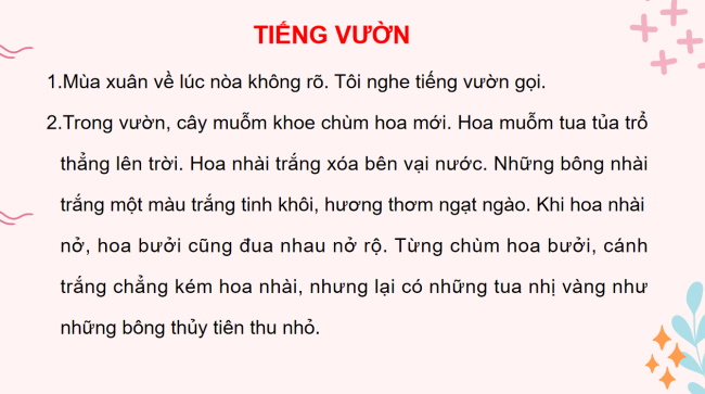 PowerPoint Tiếng Việt 2 Bài 21: Tiếng vườn
