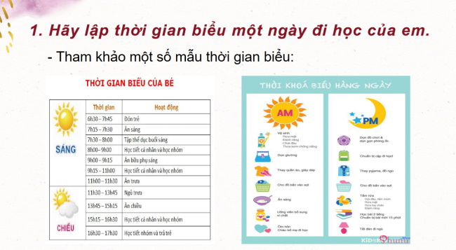PowerPoint Tiếng Việt 2 Bài 21: Lập thời gian biểu một ngày đi học