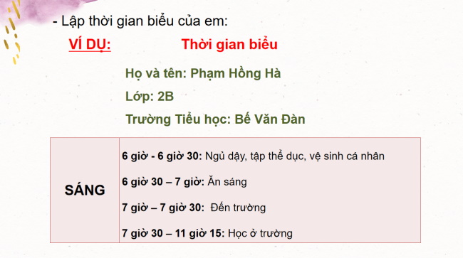 PowerPoint Tiếng Việt 2 Bài 21: Lập thời gian biểu một ngày đi học