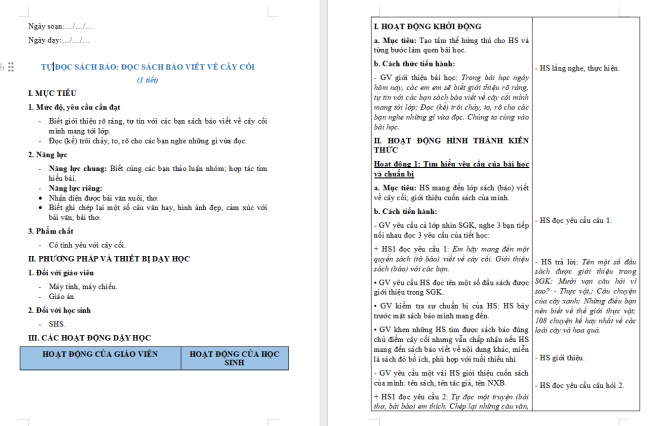 Giáo án Tiếng Việt 2 Bài 21: Đọc sách báo viết về cây cối