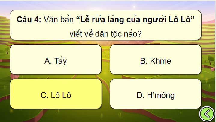 Trò chơi khởi động Ngữ văn 7: Lễ rửa làng của người Lô Lô