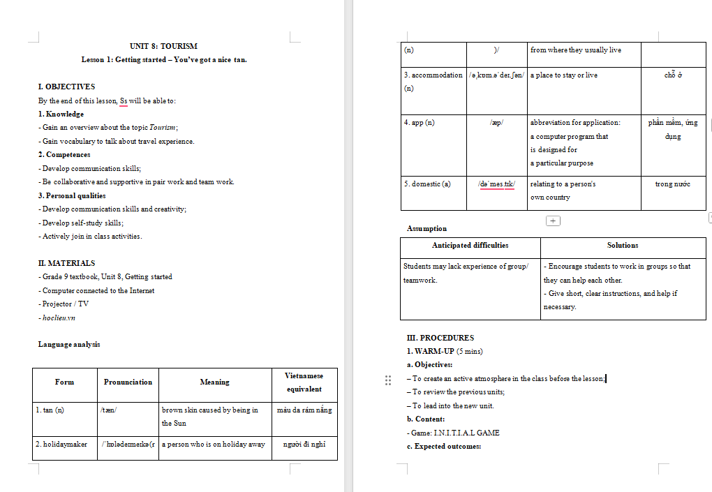 Giáo án Tiếng Anh 9 Unit 8: Getting Started