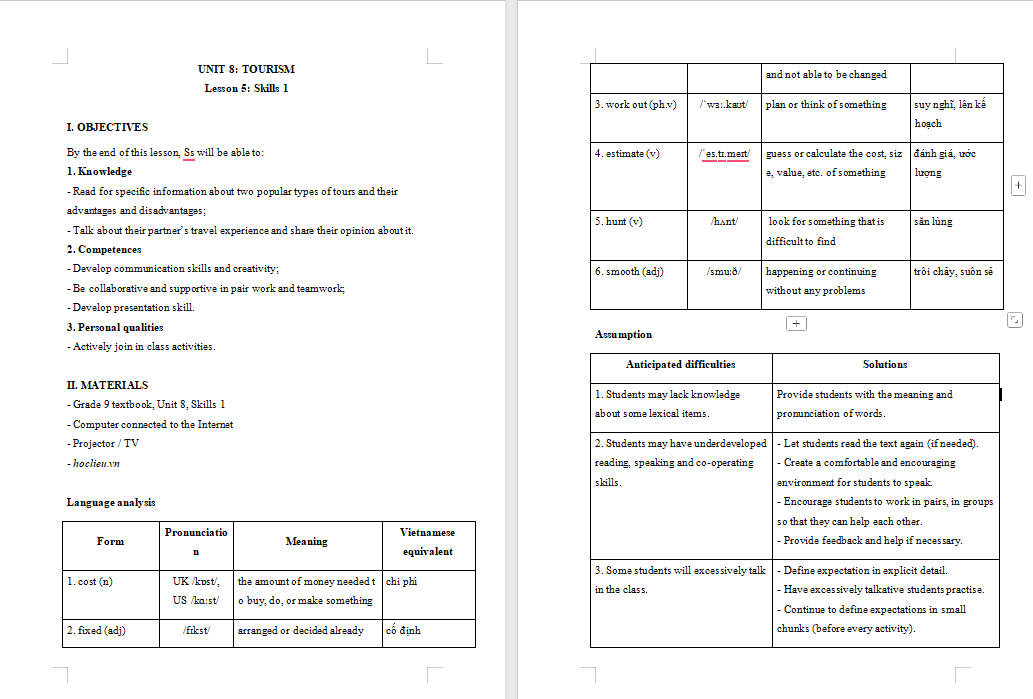 Giáo án Tiếng Anh 9 Unit 8: Skills 1