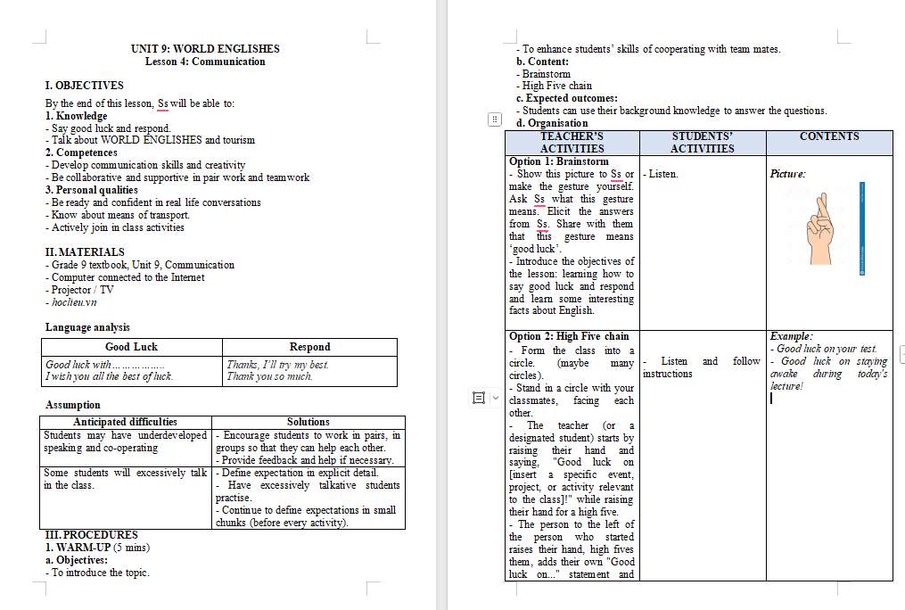 Giáo án Tiếng Anh 9 Unit 9: Communication