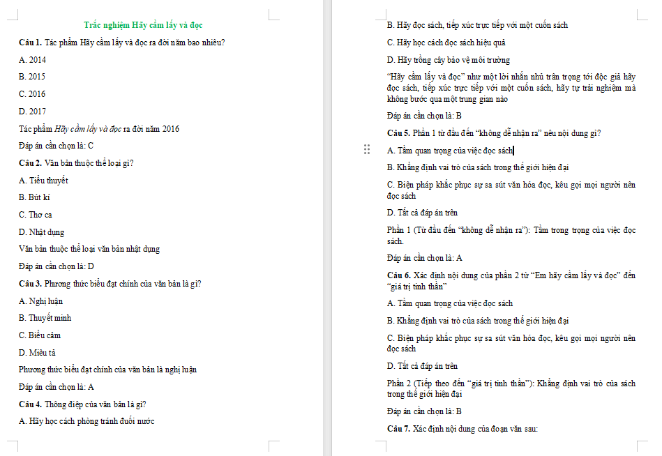 Trò chơi khởi động Ngữ văn 7: Hãy cầm lấy và đọc