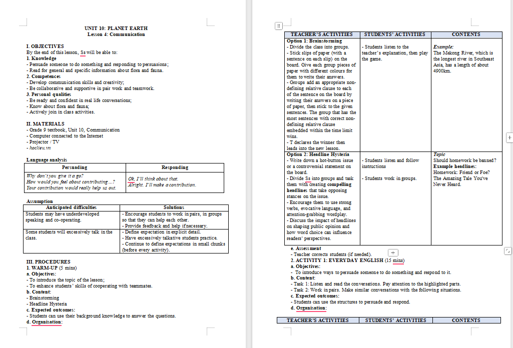 Giáo án Tiếng Anh 9 Unit 10: Communication