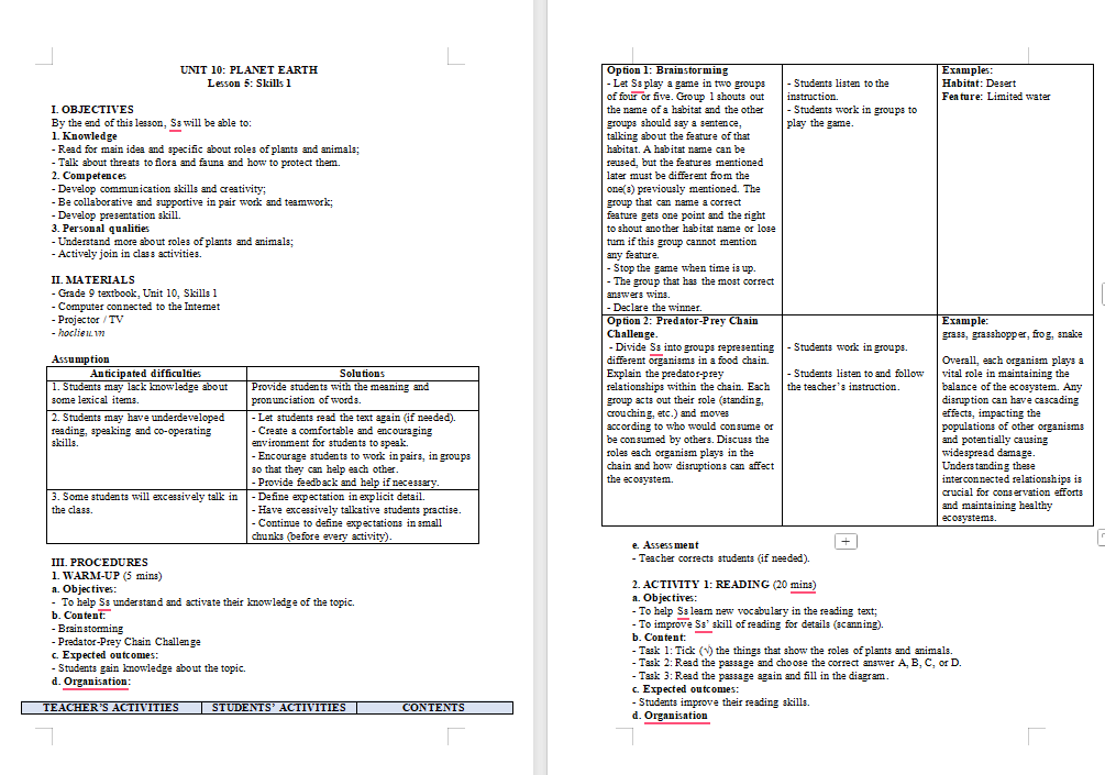 Giáo án Tiếng Anh 9 Unit 10: Skills 1