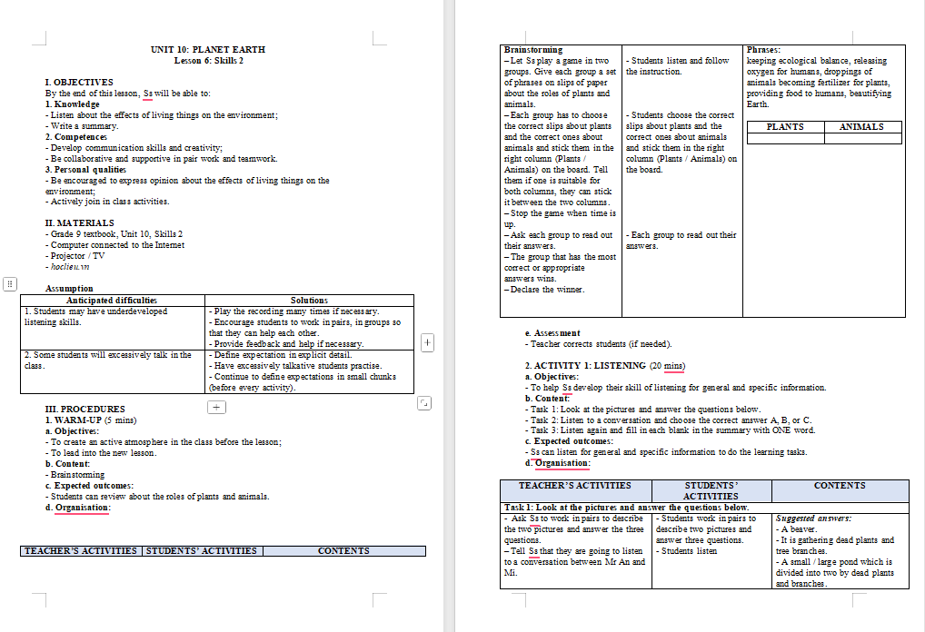 Giáo án Tiếng Anh 9 Unit 10: Skills 2