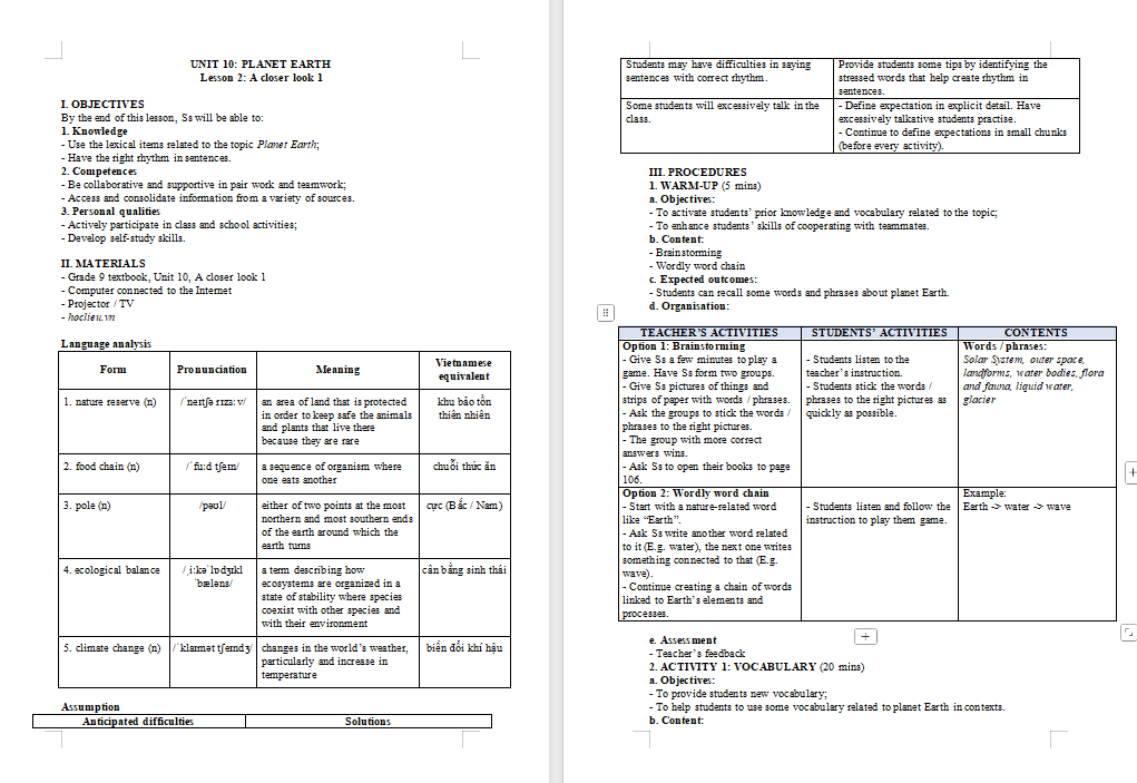 Giáo án Tiếng Anh 9 Unit 10: A Closer Look 1