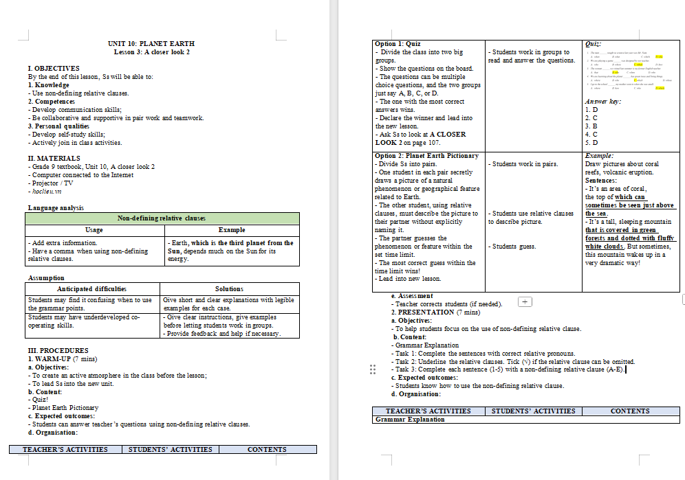 Giáo án Tiếng Anh 9 Unit 10: A Closer Look 2
