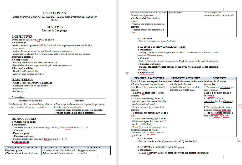 Tiếng Anh 9 Review 3: Language