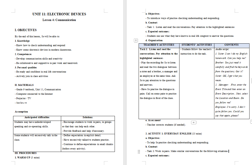 Giáo án Tiếng Anh 9 Unit 11: Communication