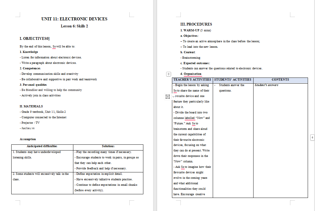 Giáo án Tiếng Anh 9 Unit 11: Skills 2