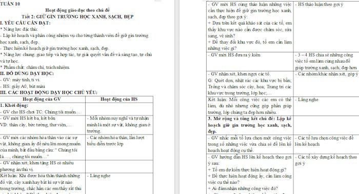 Giáo án Hoạt động trải nghiệm 4 Tuần 10