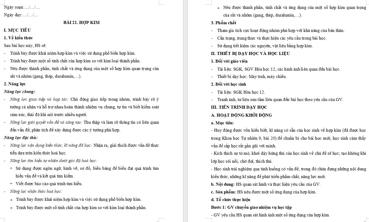 Giáo án Bài 21 Hóa 12 Kết nối tri thức