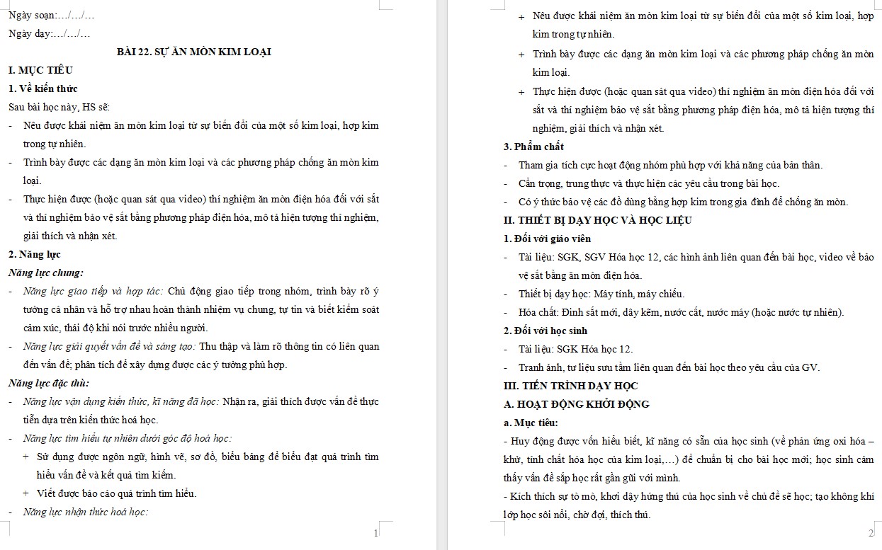 Giáo án Bài 22 Hóa 12 Kết nối tri thức