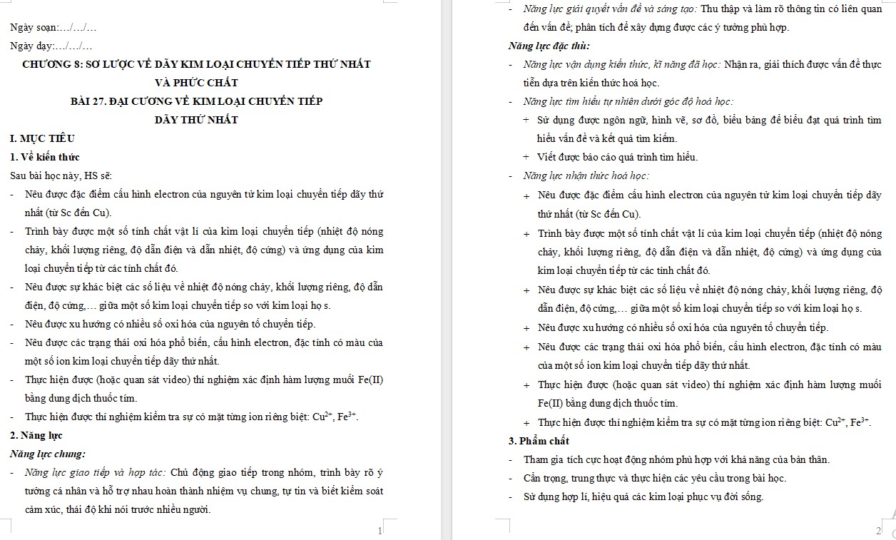 Giáo án Bài 27 Hóa 12 Kết nối tri thức