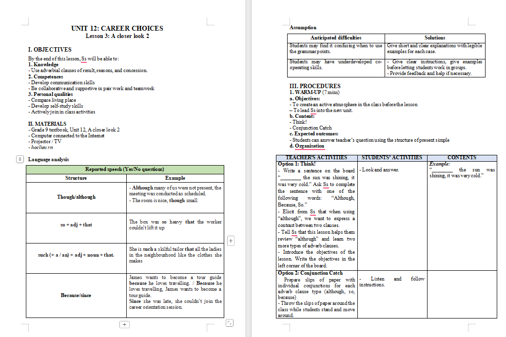 Giáo án Tiếng Anh 9 Unit 12: A Closer Look 2