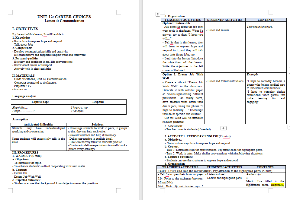 Giáo án Tiếng Anh 9 Unit 12: Communication