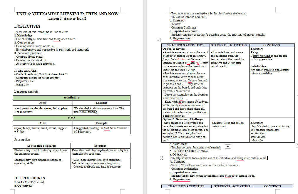 Giáo án Tiếng Anh 9 Unit 6: A Closer Look 2