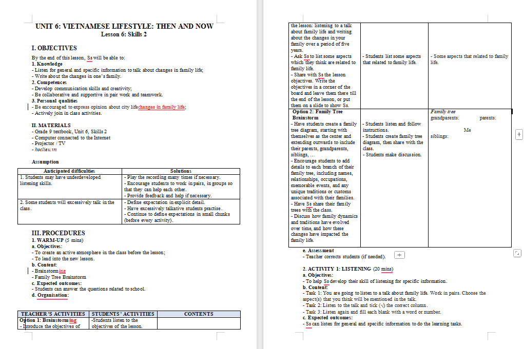Giáo án Tiếng Anh 9 Unit 6: Skills 1