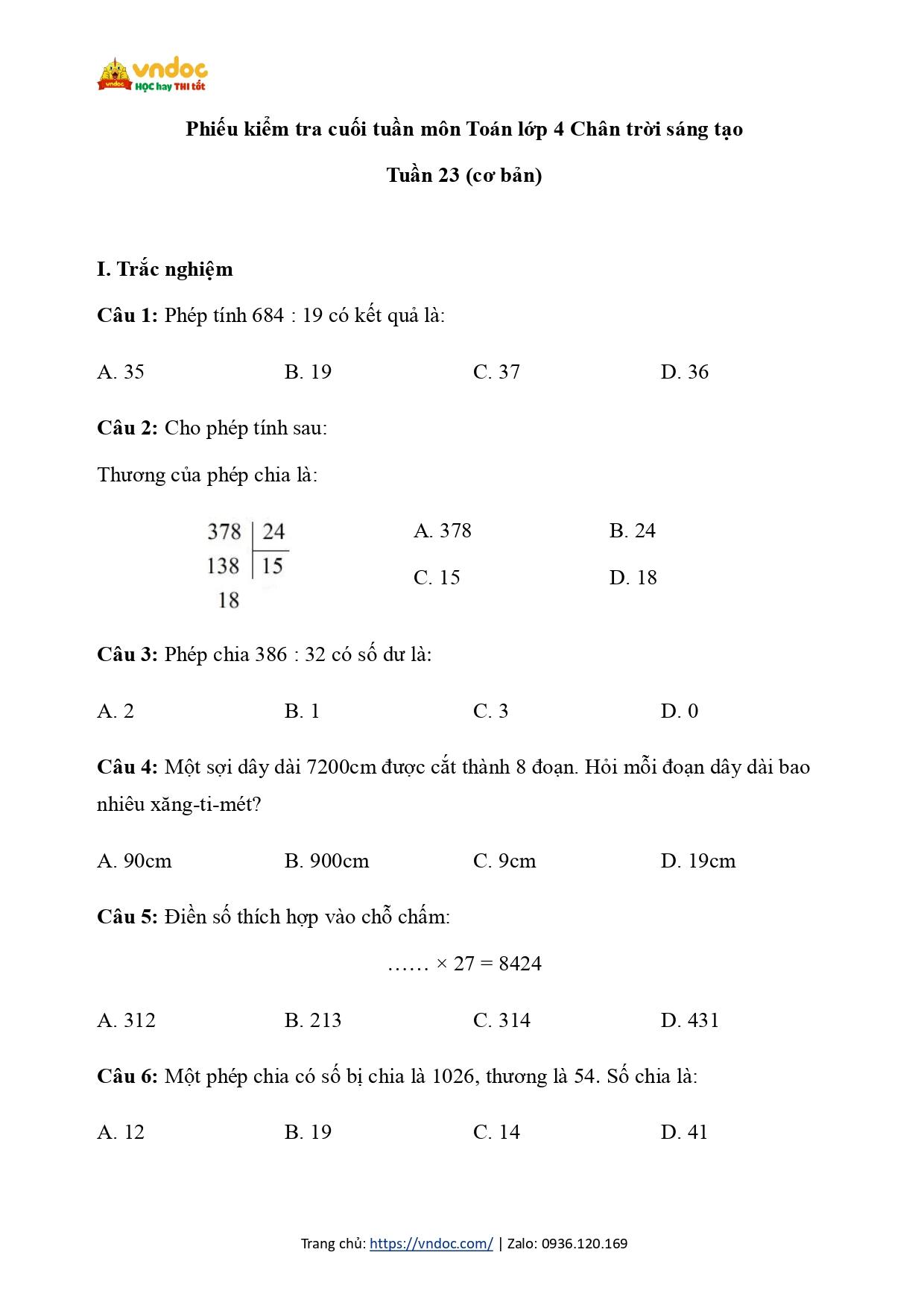 phieu bai tap cuoi tuan 23 toan 4 co ban ctst page 0001*884682
