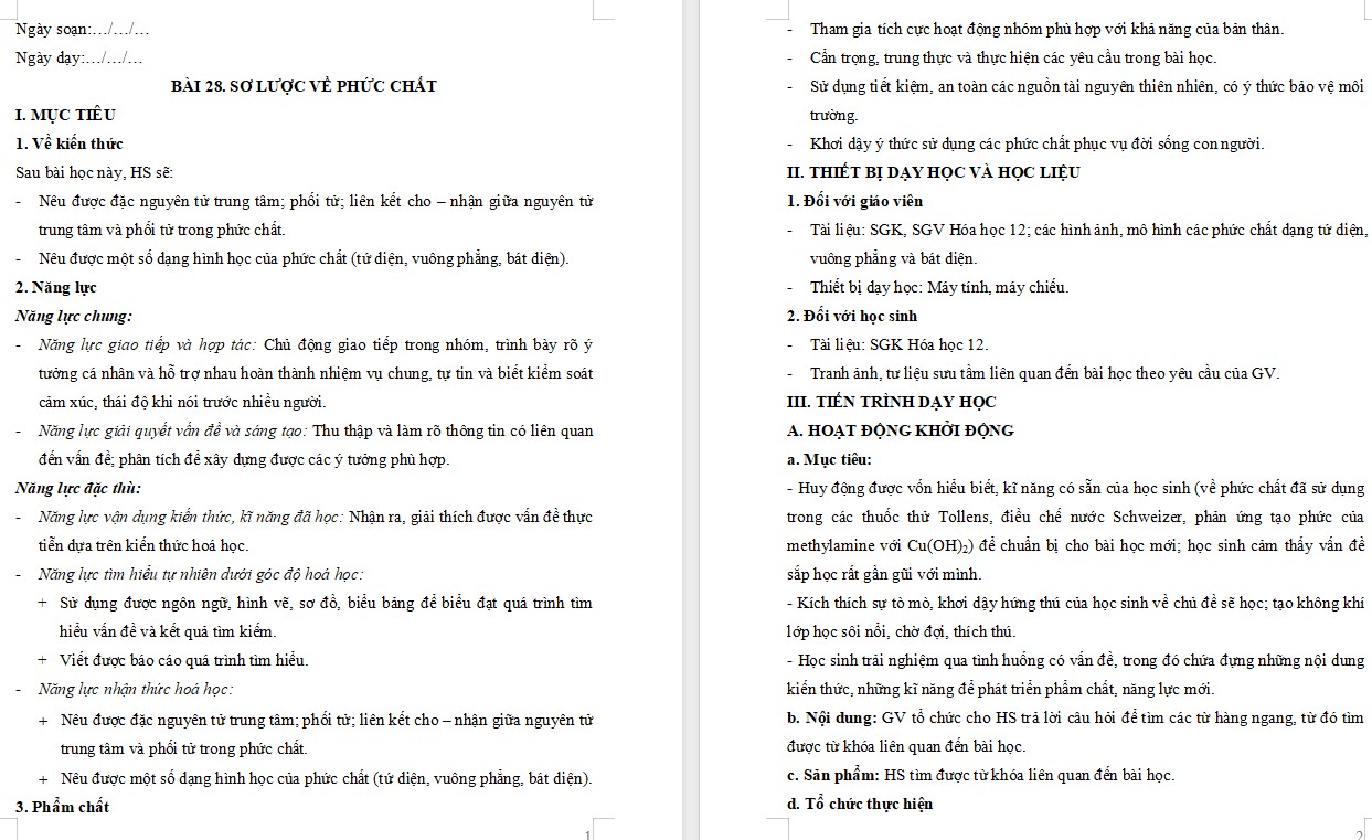 Giáo án Bài 28 Hóa 12 Kết nối tri thức