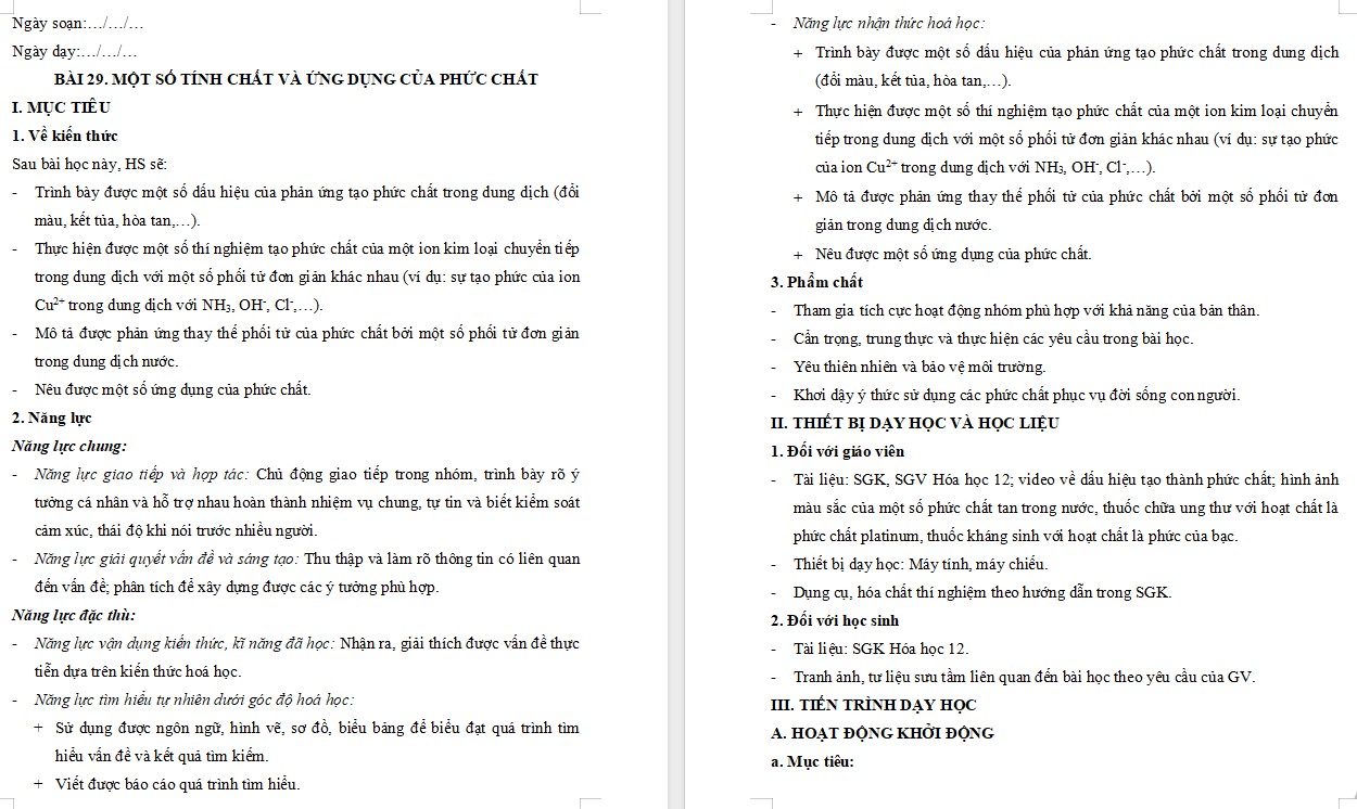 Giáo án Bài 29 Hóa 12 Kết nối tri thức