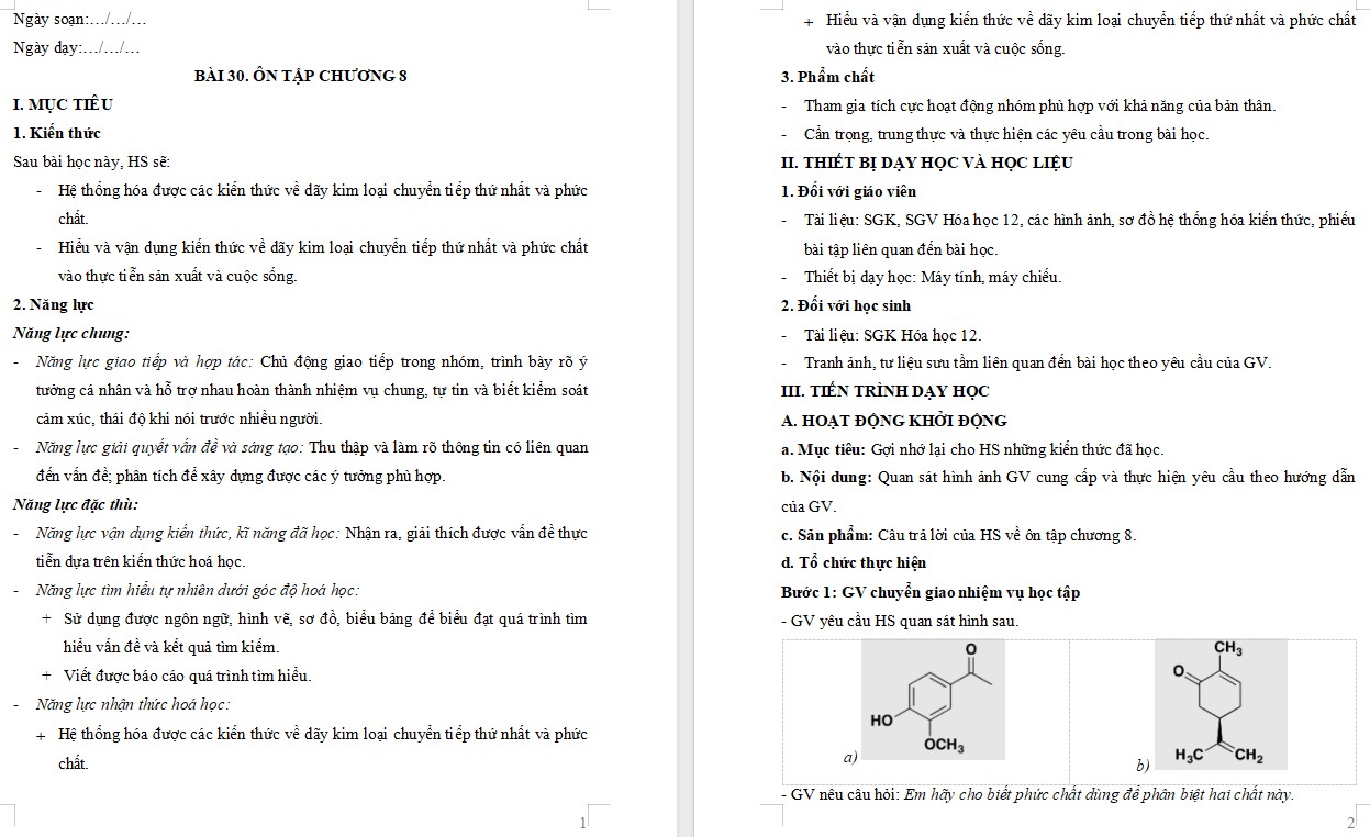 Giáo án Bài 30 Hóa 12 Kết nối tri thức