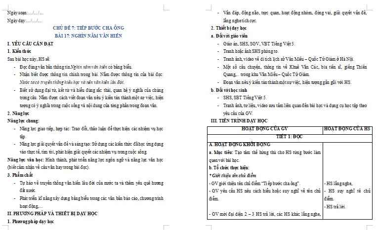 Giáo án Tiếng Việt 5 Bài 17: Nghìn năm văn hiến