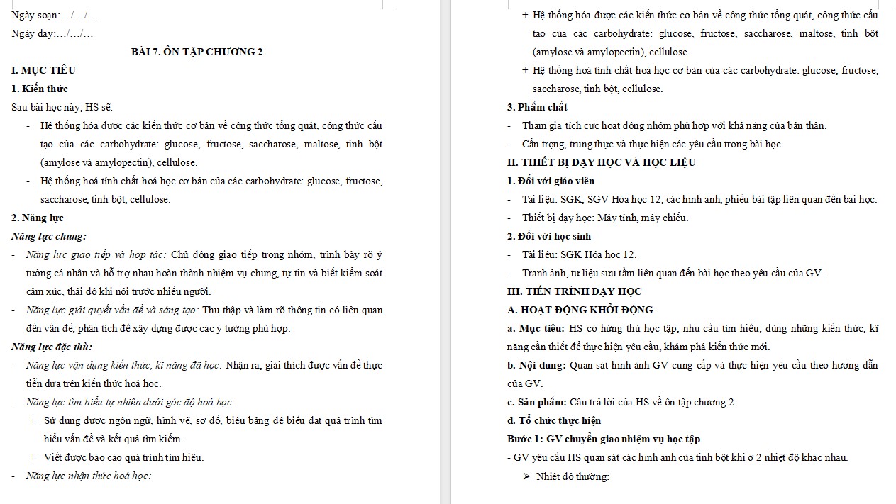 Giáo án Bài 7 Hóa 12 Kết nối tri thức