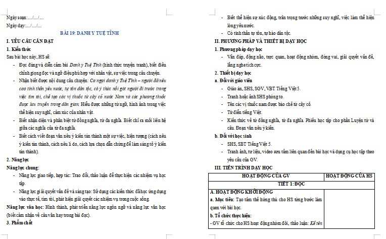 Giáo án Tiếng Việt 5 Bài 19: Danh y Tuệ Tĩnh