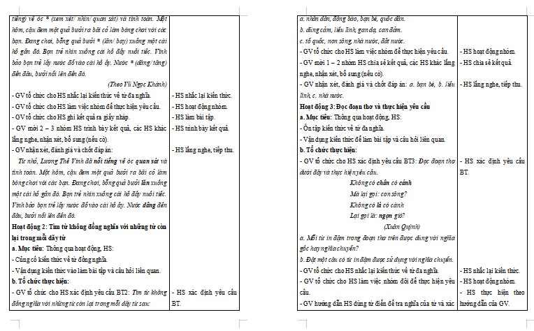 Giáo án Tiếng Việt lớp 5 Bài 19: Luyện tập về từ đồng nghĩa và từ đa nghĩa