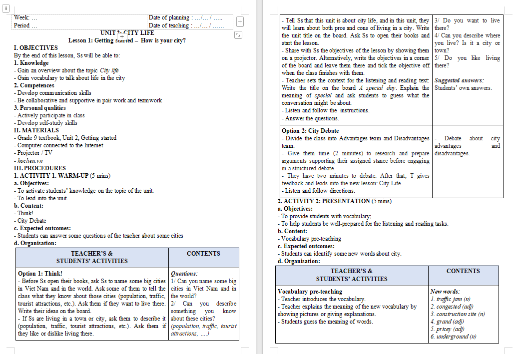 Tiếng Anh 9 Unit 2 Getting Started