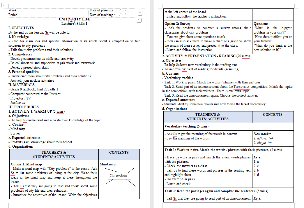 Tiếng Anh 9 Unit 2 Skills 1