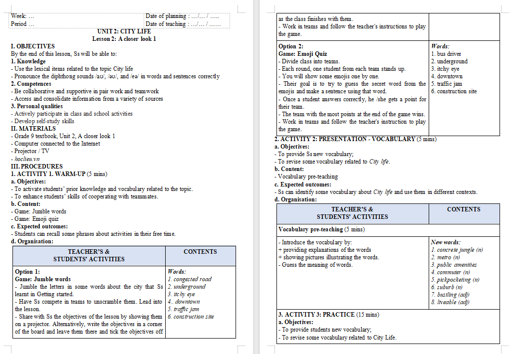 Tiếng Anh 9 Unit 2 A Closer Look 1