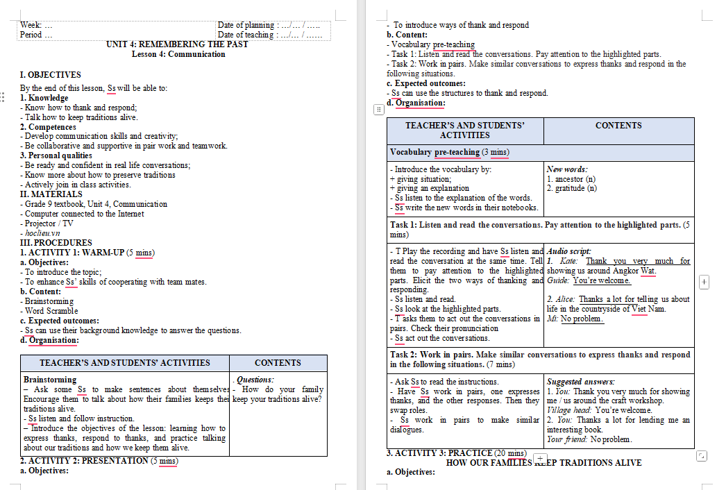 Tiếng Anh 9 Unit 4 Communication