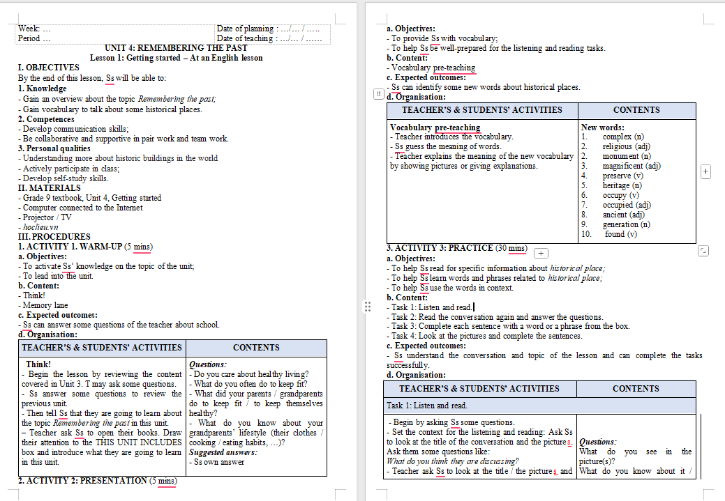 Tiếng Anh 9 Unit 4 Getting Started
